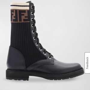Fendi Leather Combat Boots FF Cuff